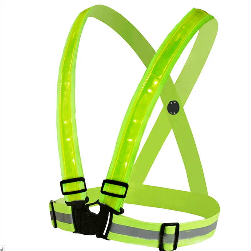 Sports Night Running Safety Cycling Bike Vest Strip Jacket Reflective Belt Roadway LED Warning Strap Chest Lamp USB Rechargeable