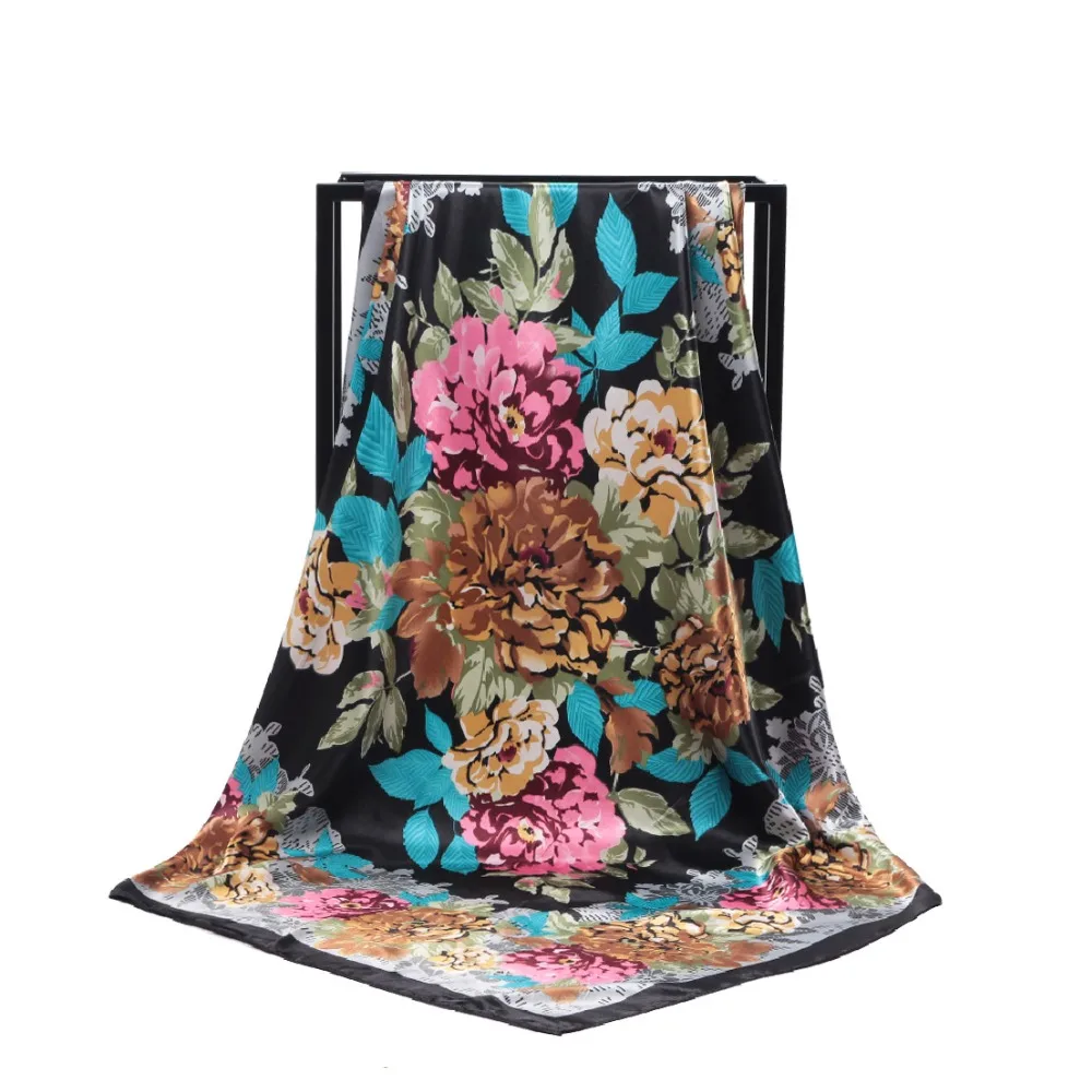 

New Arrival Fashion Women soft satin brand scarf / peony Printed quare silk scarves 90cm / Gifts Wholesale