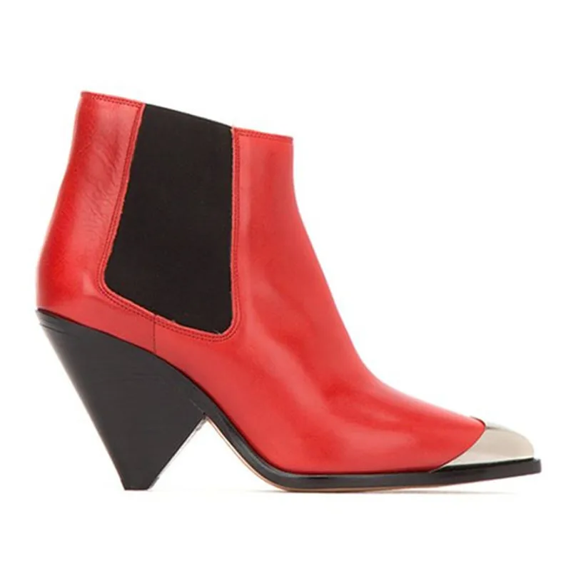 MORAZORA/ г., высококачественные ботильоны для женщин из натуральной кожи с металлическим верхом, ботинки «Челси» модная Осенняя женская обувь на высоком каблуке - Цвет: Красный