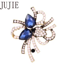 JUJIE Vintage Rhinestone Flower Brooch For Women bowknot scarf Pins Brooches Fashion Jewelry Female jujie fashion crystal deer brooches coat clothing scarf lapel pins elk corsage fashion jewelry