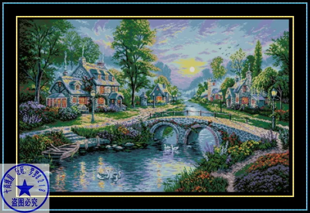 CS-997 cross stitch kit river house home cottage swan.jpg