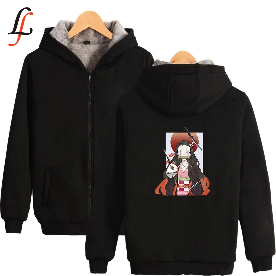Kimetsu без Yaiba принт плюс толстые толстовки Толстовка очень теплое пальто зима молния модный пиджак унисекс уличная негабаритных