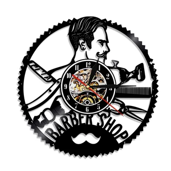

1Piece Barber Shop Beauty Salon Wall Art Clock Vinyl Clock LED Lighting Wall Clock Decorative Hanging Light Modern Record Decor
