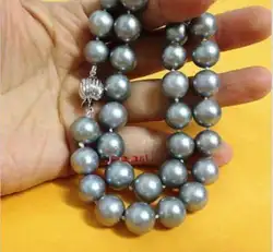 Потрясающие AAA + 11-12 мм естественный пресноводный серебристо-серый круглый жемчужное ожерелье 18 "серебро 925