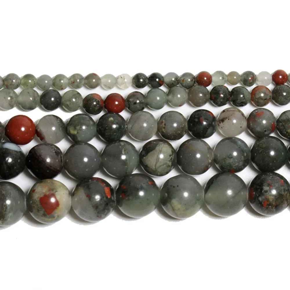 

95pcs Round Natural Stone Beads African Bloodstone Beads Loose Beads For Jewelry Making Charm Bracelet Necklace 4/6/8/10/12mm
