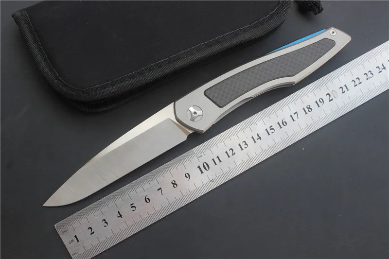 

Piston D2 outdoor Self-defense folding knife titanium+carbon fiber handle sharp camping hunting knives tactical survival knife