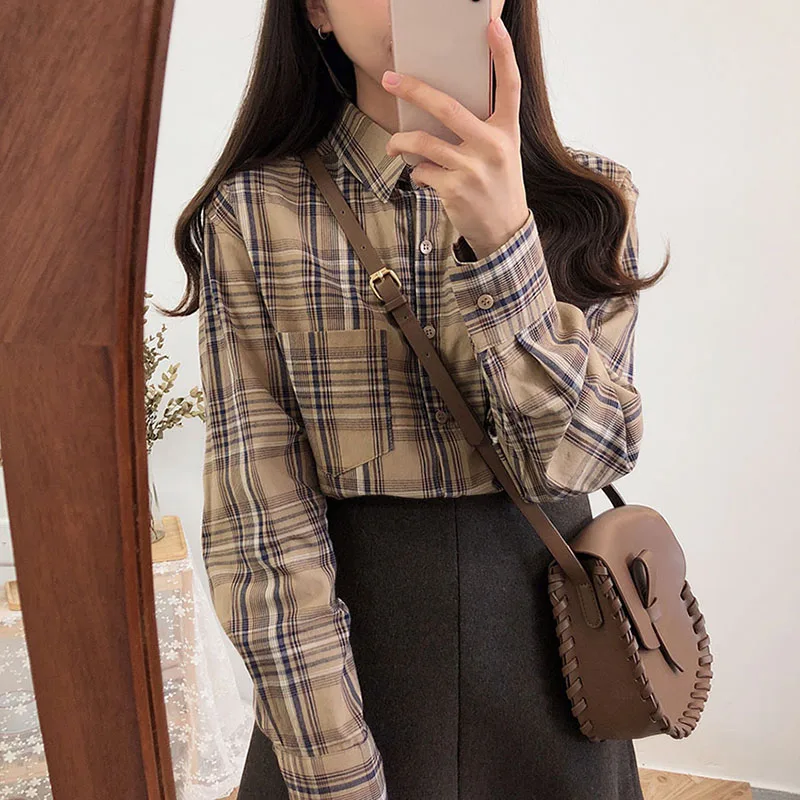 

BOBOKATEER plus size plaid shirt womens tops and blouses chemise femme long sleeve blouse women shirts blusas mujer de moda 2019