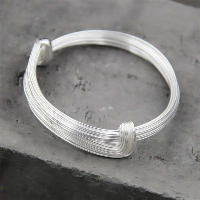 C&R Real 925 Sterling Silver bangles for women Multilayer silver line