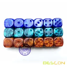 Bescon необработанный Неокрашенный мрамор 16 мм D6 игра игральные кости с пустой 6-й стороной, 3 разных цвета набор из 18 шт., пустой мраморный куб