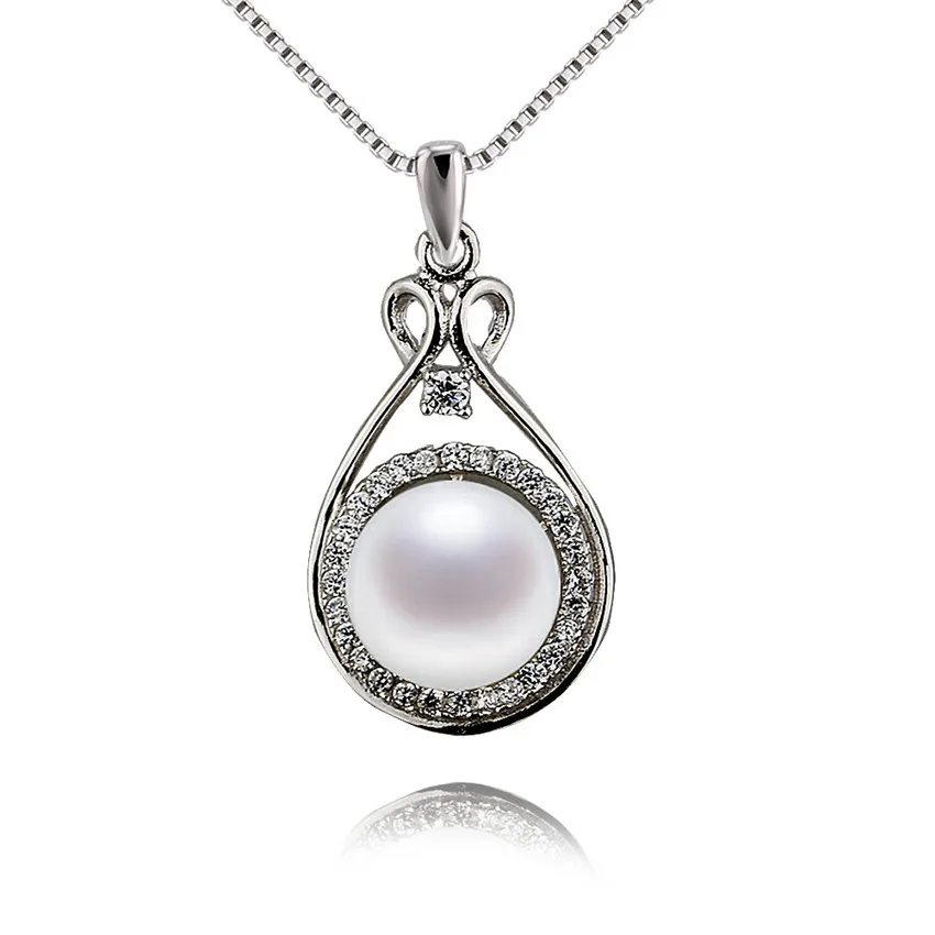 

SNH AAA button 8.5-9mm Romantic sterling silver necklace pendant natural lovely freshwater white single pearl pendant jewelry