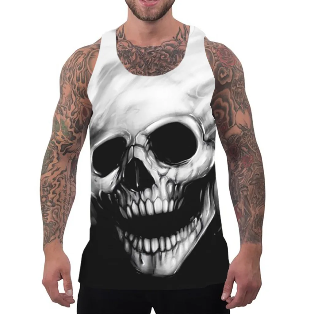 

Skull Printing Bodybuilding Stringer Tank Tops men Gyms Stringer Shirt Fitness Tank Top Men Gyms Clothing Vest Shipping