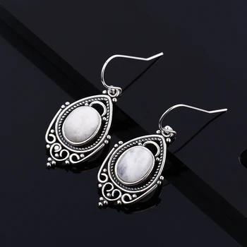 

2019 New Listing Sterling Silver Earrings Fashion Retro Texture Large Oval 8X10MM Natural Moonstone Earrings Wedding Party