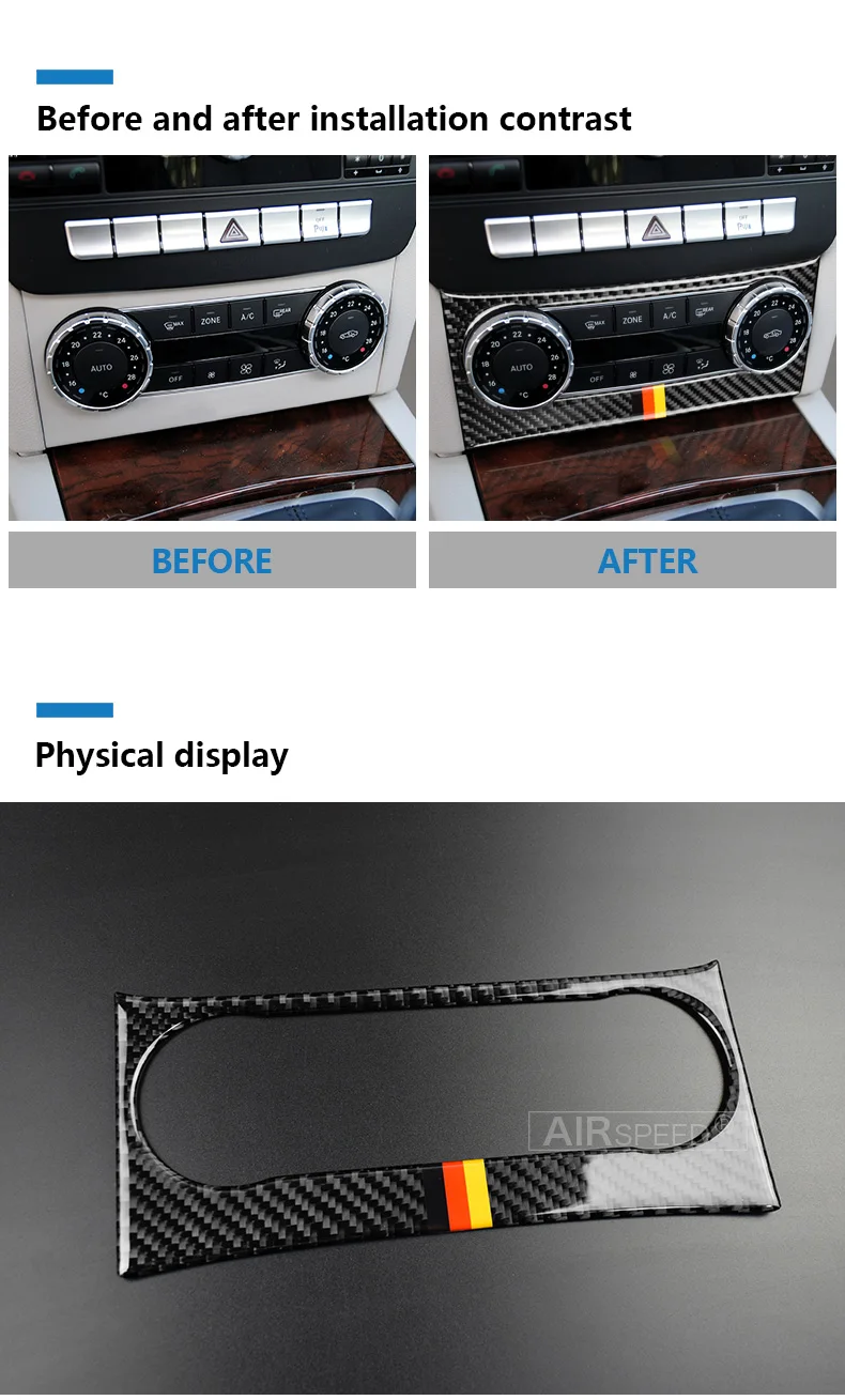 Mercedes Benz C Class W204 Accessories 2011-2013 Carbon Fiber Car Interior Air Conditioning Control Cover Stickers (4)