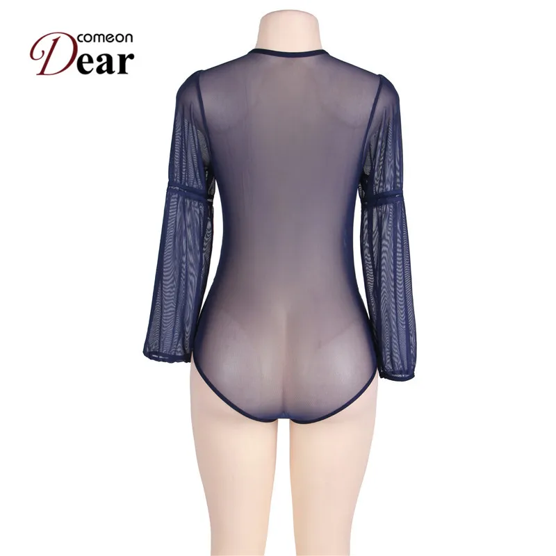 Comeondear RA80542 Кружевное боди женское длинное с глубоким V образным вырезом нижнее