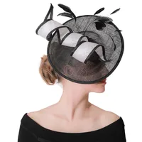 Black Sinamay Hats Women Elegant Fascinators Formala Dress Derby Headwear Bridal Femal Fedora Hat With Feathers Hair Accessories 3