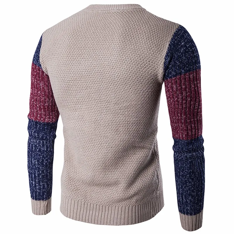 Осенний мужской повседневный винтажный лоскутный разноцветный теплый свитер с длинным рукавом и круглым вырезом, тонкий вязаный свитер, пуловеры, джемперы размера плюс