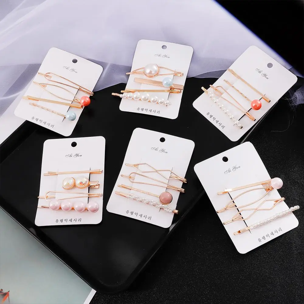 

2019 New Korea Fashion Metal Hairpins Imitation Pearl Colorful Beads Hair Clips Hairstyle Design Accessories Hair Styling Tool