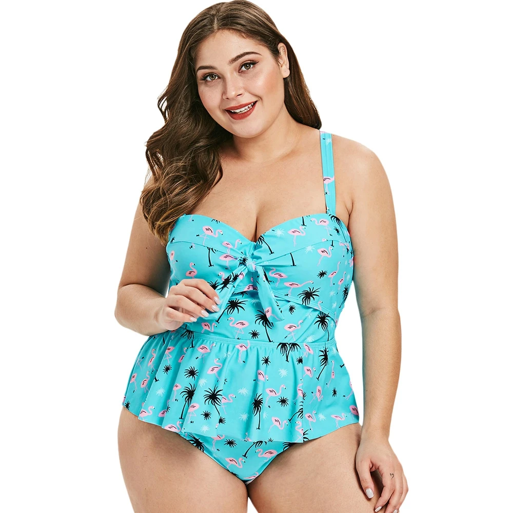 Большие размеры Фламинго Print Underwire Tankini Набор большие купальники Для женщин