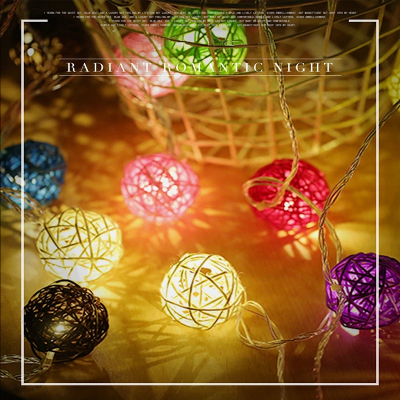 

4M 20 LED Rattan Light String Christmas Fairy Decorative light Rattan balls lamp Warm White Party Wedding Garden Birthday Party