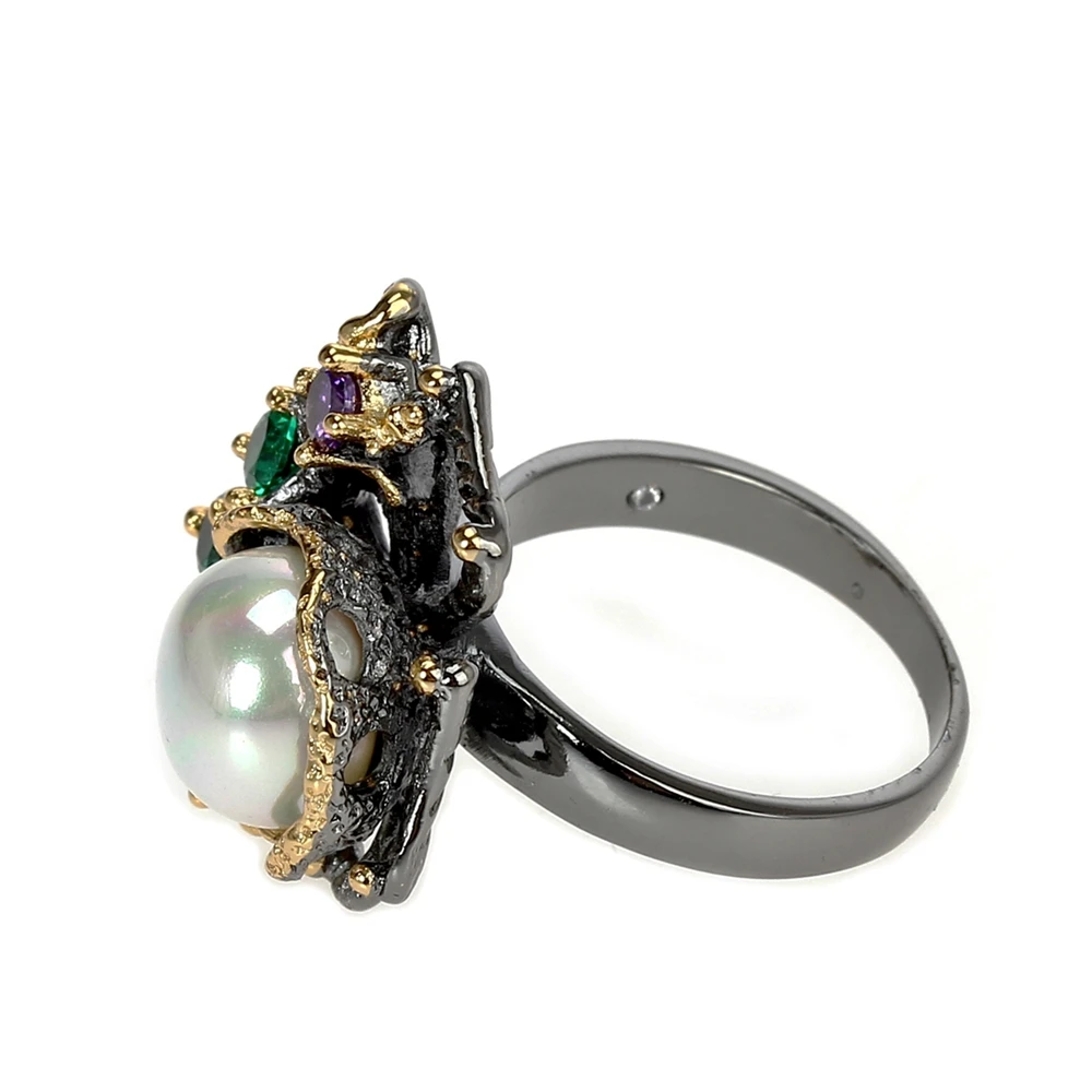 WA11637 pearl flower ring women vintage gothic stone jewelry (3)