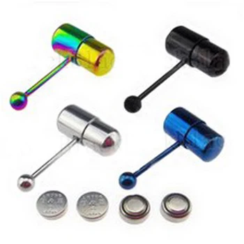 

1PCS Plated Colors Surgical Stainless Steel Tongue Ring Vibrating Barbell Tongue Piercing Jewelry with 2 Batteries