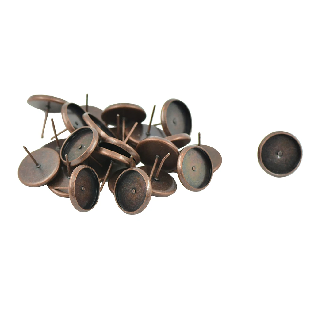48 Pcs Vintage 12mm Round Earring Blank Ear Post Cabochon Setting Ear Studs