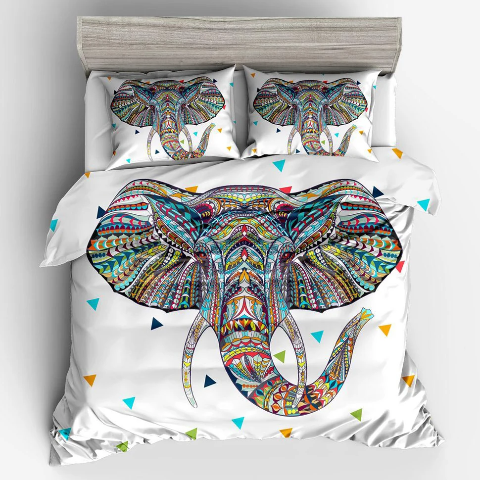 

Bohemian Duvet Cover Set 2/3pcs Double Queen King Bedclothes Bed Linen Colorful Elephant Print Bedding Sets(No Sheet No Filling)