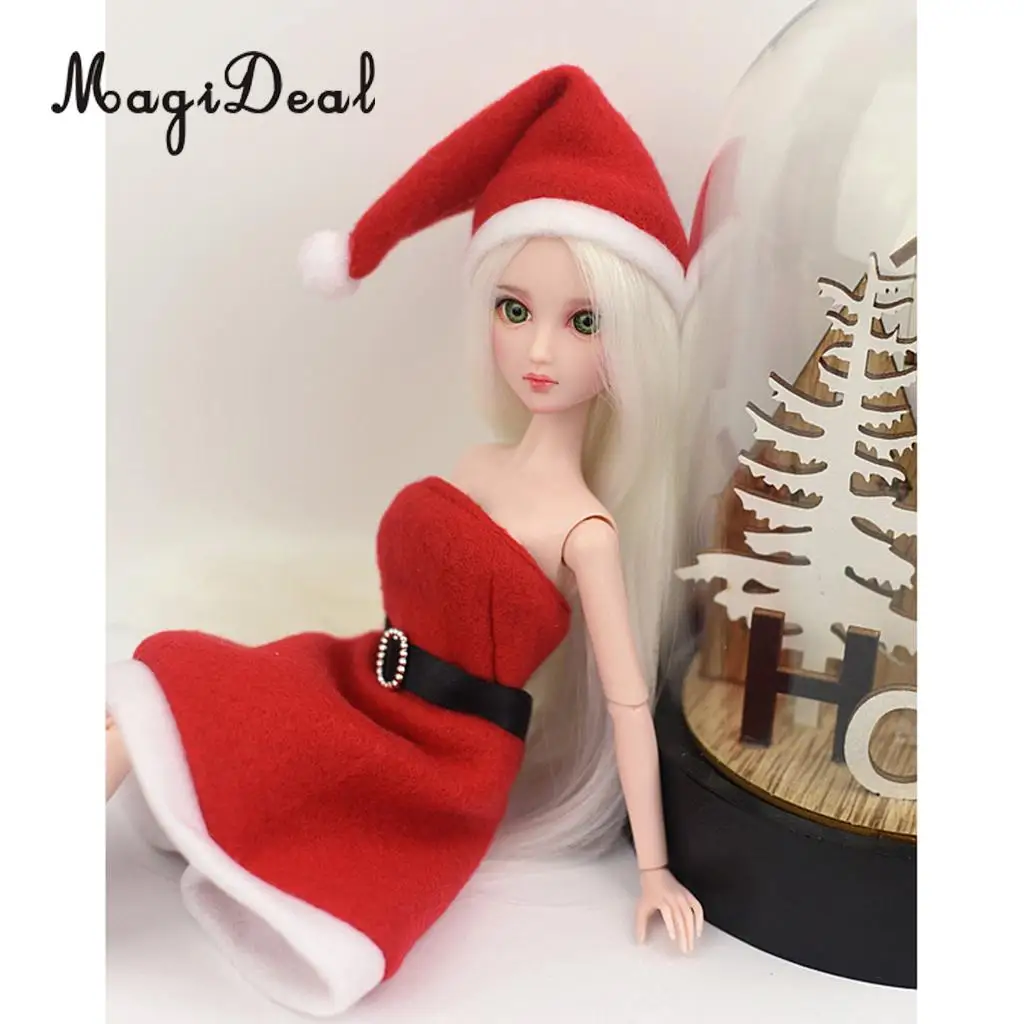 Lovely Christmas Costume Garment For Barbie for Azone for Licca Doll Off Shoulder Dress Jacket Hat Party Outfit