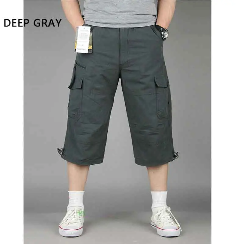 Летние шорты для мужчин размера плюс, повседневные хлопковые пляжные шорты с несколькими карманами, Свободные мешковатые шорты для бега - Цвет: Deep Gray 802