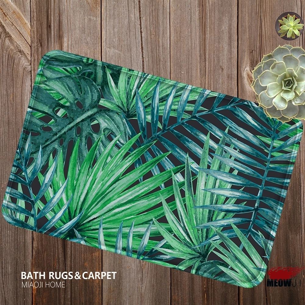 

[MIAOJI] <LOST IN THE JUNGLE> Green Leaves Soft Carpet doormat kitchen bathroom bath mat absorbent non-slip 40x60cm