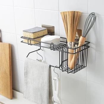 

Kitchen sink wall hanging basket rack Spice bottles brush rag sponge towel shelf bathroom drain storage rack mx12291617
