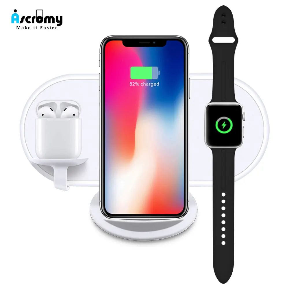 Ascromy 3 в 1 беспроводная зарядная док-станция для Apple Watch Airpods iPhone XS Max XR X S 8 Plus QI Индукционная зарядная подставка