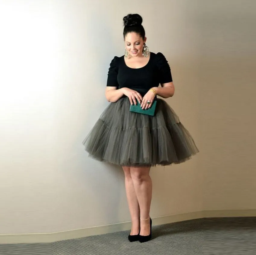 41.1 Special Design For Plus Size Women Tulle Skirts with 5 Layers Mesh One Lining Knee Length High Elastic Waist Tutu Skirt