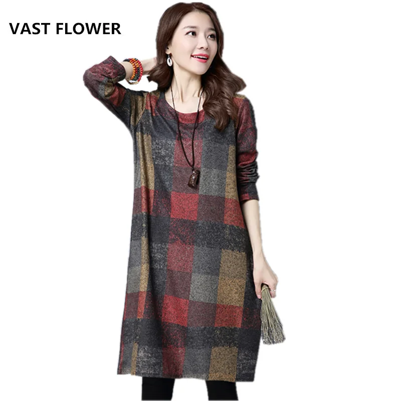 

long sleeve cotton woolen vintage plus size women casual loose midi autumn winter dress elegant clothes 2019 ladies dresses