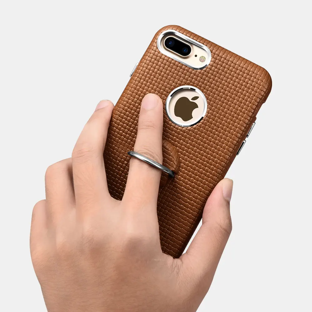 Icarer Brand for iPhone 7 Plus Case Genuine Leather Phone cases Finger Ring Stand Woven Pattern Cover |