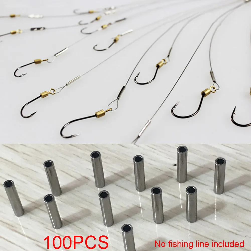 100x دائم خيط صنارة الصيد سبائك تجعيد كم النحاس أنبوب البحر الصيد اكسسوارات