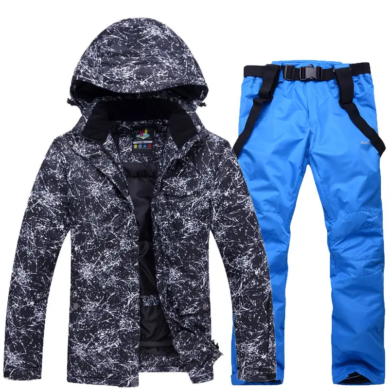 30 синий женский и мужской зимний костюм уличная Лыжная одежда Комплекты для сноубординга водонепроницаемый ветрозащитный костюм зимние куртки и нагрудник лыжные штаны