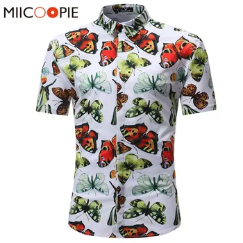 

Summer New Arrival Mens Hawaiian Shirt Men Summer Butterfly Printed Casual Floral Beach Short Sleeve Shirts for Male M-3XL