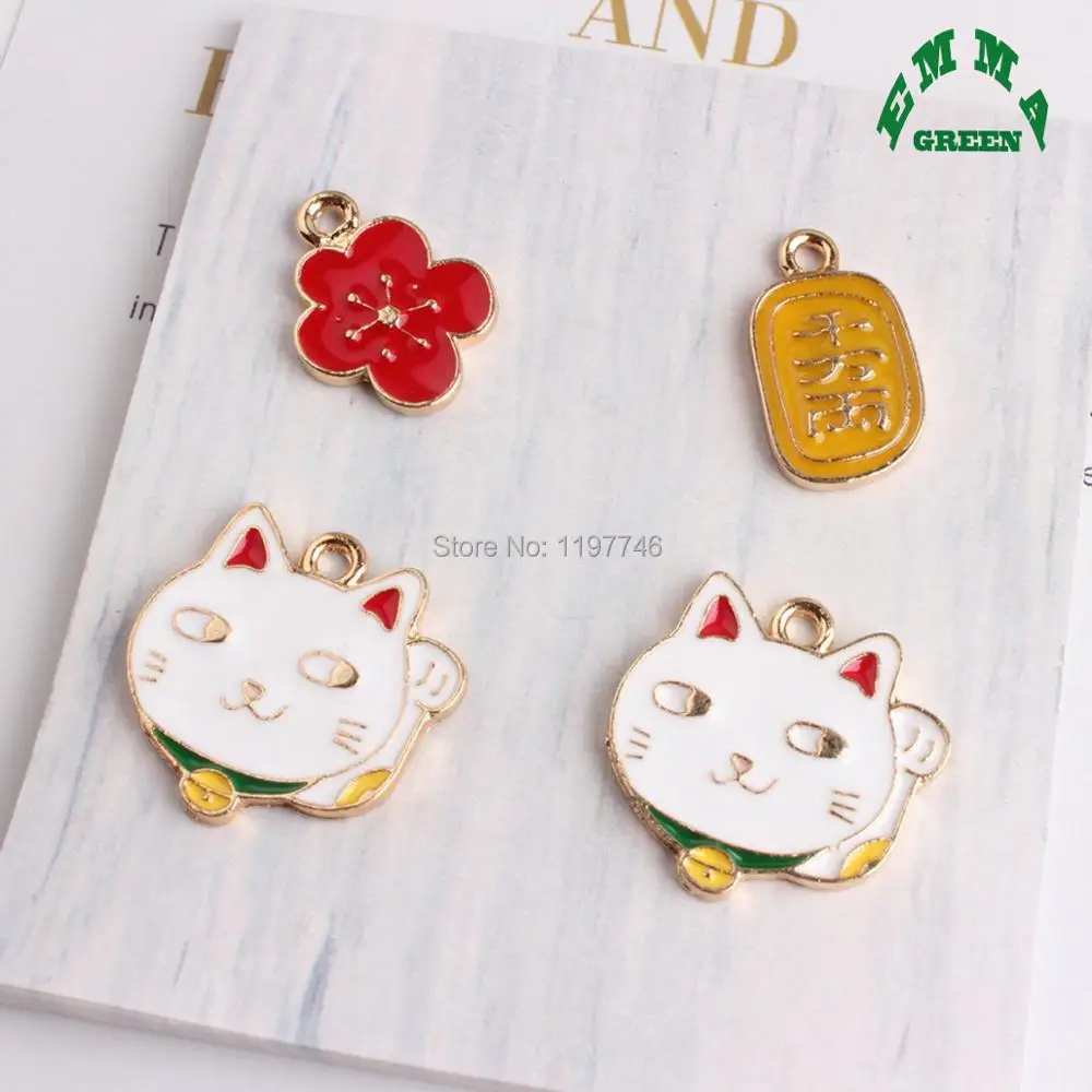 Япония Maneki Neko Red Peach Blossom Фортуна кот мультфильм эмалированные ювелирные изделия