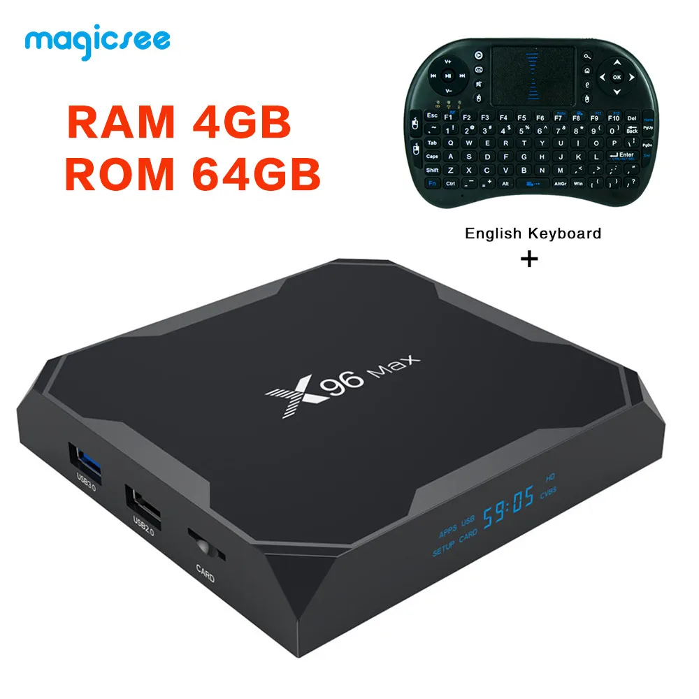 ТВ-приставка Magicsee X96MAX Amlogic S905X2 Android 8,1 4 Гб 64 Гб четырехъядерный 2,4G& 5 ГГц Wifi 1000M 4K медиаплеер смарт-приставка - Цвет: 64G with i8 EN