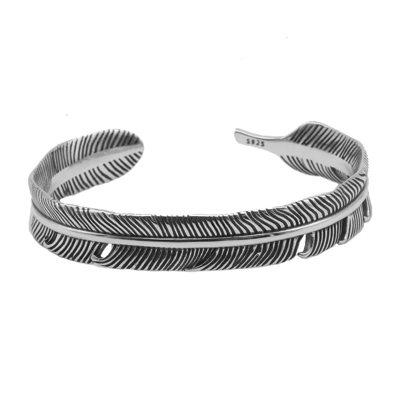 

S925 Sterling Silver Bracelet fashion romantic Fine widened feather Bracelet Bracelet man and women bracelet