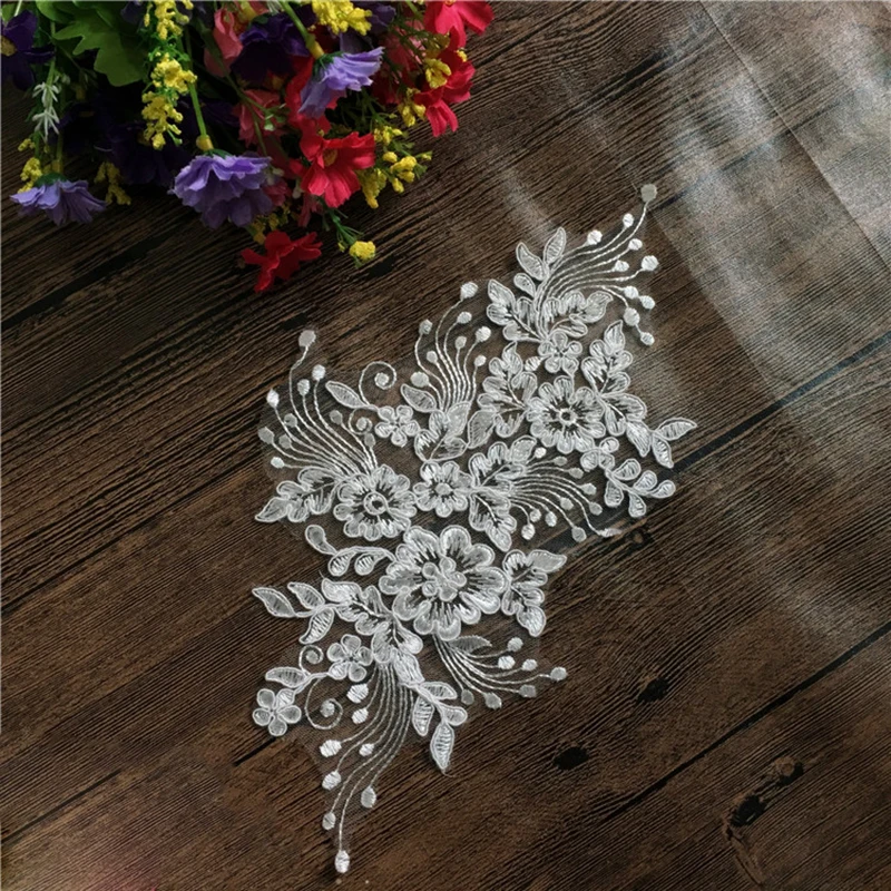 $12.04 10 Pieces Floral Flower Lace Applique Patch Embroidered Bridal Dress Wedding Decorative Sewing Lace Trim Craft Ivory Lace Fabric