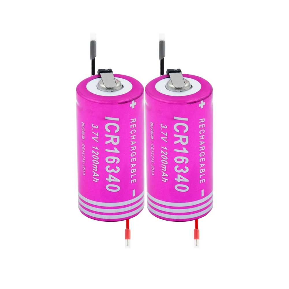 3,7 V 1200mAh ICR 16340 литиевая аккумуляторная батарея CR123A батареи высокого разряда высокий ток+ DIY Linie для фонарика - Цвет: 2 PCS