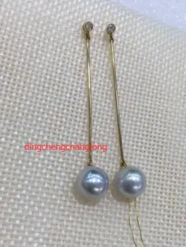 

free shipping>>>>noble jewelry 9-10mm natural Akoya Pearl Earrings 14k long