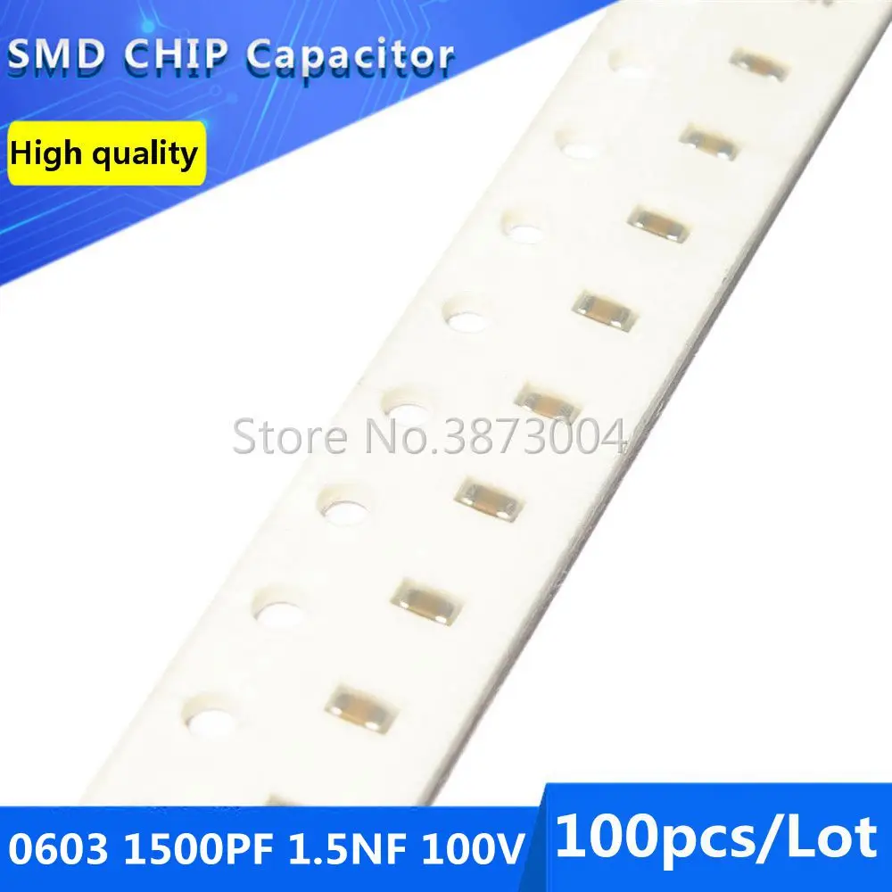 

100pcs 0603 1500PF 1.5NF 100V X7R SMD Chip Capacitor