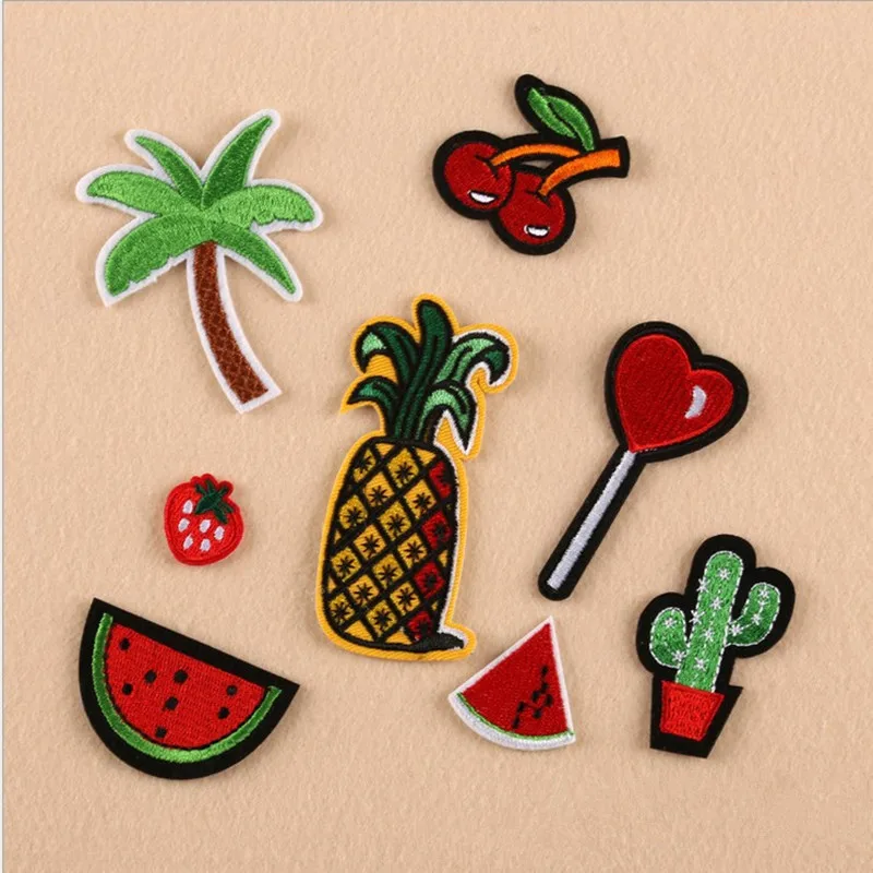 Cartoon Coconut Palm Cactus Fruit Patch Computer Embroidery Badges Can Be Hand Sewing Ironing Sticker On Cloth Garment NO.815