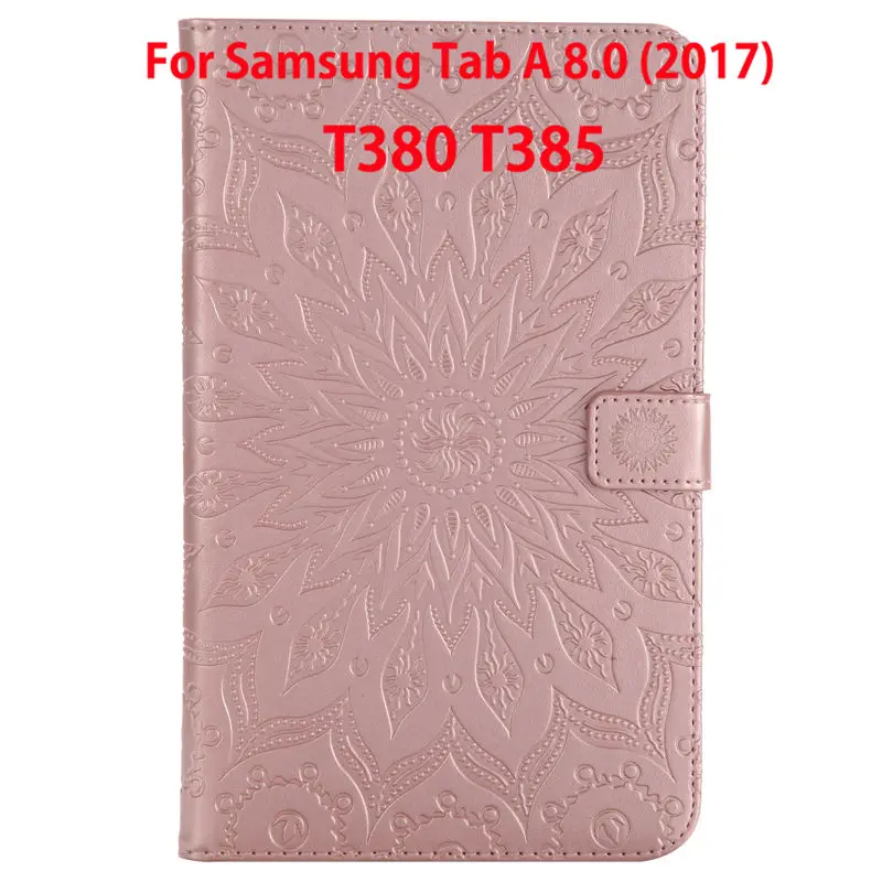 Чехол для samsung Galaxy Tab A 8,0 SM-T380 T385 8,0 дюймов, чехол Funda, Модный чехол для планшета, чехол из искусственной кожи с тиснением, Чехол+ пленка+ ручка - Цвет: Rose gold