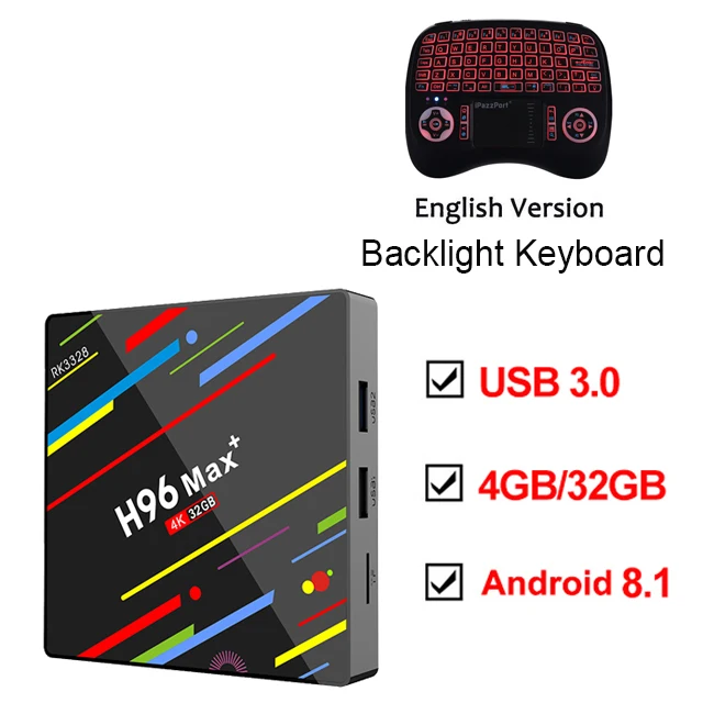 Смарт ТВ приставка Android 9,0 4 Гб 32 Гб Rockchip RK3328 1080P H.265 4K Netflix Youtube WiFi Android ТВ приставка H96 MAX Plus - Цвет: Add Backlight E 21SD