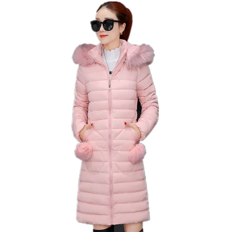 

KMETRAM 2019 Women Winter Jacket Fur Collar Plus Size 3XL Coats Feminino Hooded Female Slim Long Warm Parkas Pink coat MY262