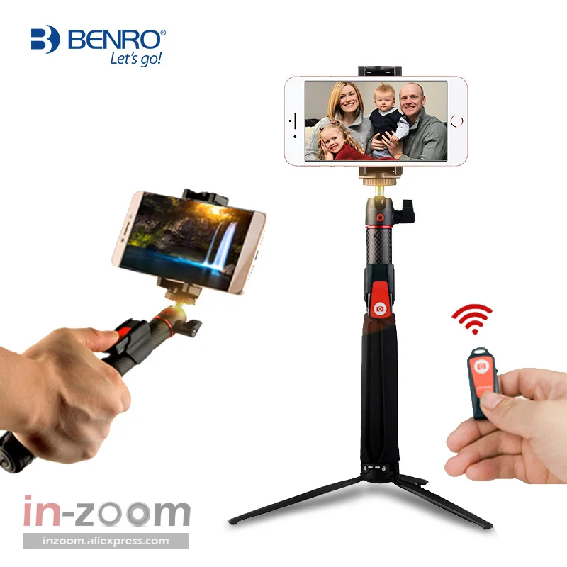 

BENRO SC1 wireless Bluetooth carbon fiber flexible selfie stick table tripod for iphone X Action camera Gopro Sumsang pk smooth4
